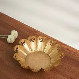 Living scapes by Pantaloo Gold Toned Textured Lotus Decorative Bowl-picture-32