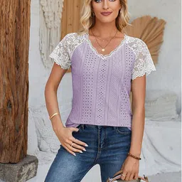 StyleCast x Revolte Self Design V-Neck Lace Inserts Schiffli Top-picture-27