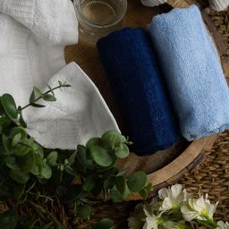 MUSH Navy Blue & White 3-Pieces 553 GSM Pure Bamboo Antibacterial Face Towels-40