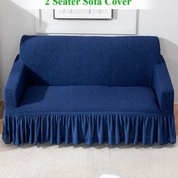 HOKIPO Navy Blue Solid 2 seater Polyester Sofa Cover-18