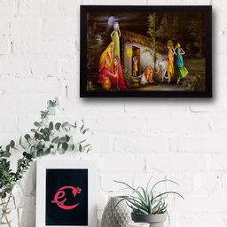 eCraftIndia Set of 5 Multicoloured Village Scenic View UV Wall Art-31