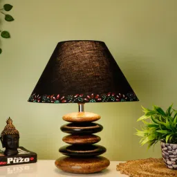 disoo fashions Black Handpainted Shade Wooden Stone Handmade Black Brown Table Lamp-picture-29
