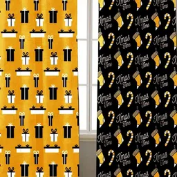 THEYAYACAFE Yellow Black 2 Pieces Quirky Room Darkening Window Curtains-7