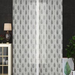 Aura Grey & White 2 Pieces Floral Sheer Window Curtains-image-31