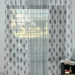 Aura Grey & White 3 Pieces Ethnic Motifs Sheer Window Curtains-12