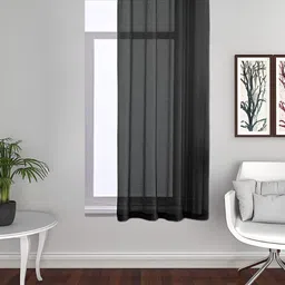 THE CONVERSION Black Linen With Slub Textured Sheer Window Curtain-image-85