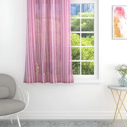 THE CONVERSION Pink & White Self Design Sheer Window Curtain-11