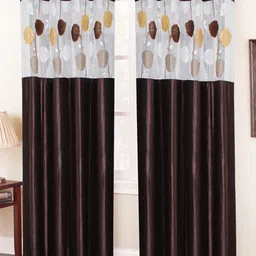 Homefab India Coffee Brown & White Set of 2 Sheer Window Curtain-10