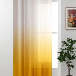 HOMADORN Yellow & White Sheer Window Curtain-38