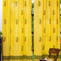URBAN SPACE 2 Pcs Yellow & Green Ethnic Motifs Cotton Window Curtain-image-71
