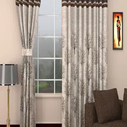 Homefab India Brown & Beige Set of 2 Floral Room Darkening Window Curtain-picture-12
