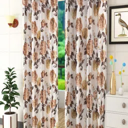 Homefab India Brown & White Set of 2 Floral Room Darkening Window Curtain-image-31