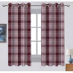 Airwill Maroon & White 2Pcs Geometric Room Darkening Window Curtain-4