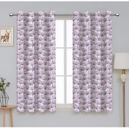 Airwill Maroon & White 2Pcs Floral Room Darkening Window Curtain-3