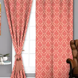 Parda Sansar Red & Beige 2 Pieces Ethnic Motifs Printed Room Darkening Window Curtains-15