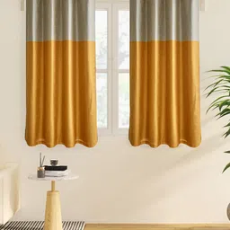 Home Centre Contempo Yellow 2 Pieces Colourblocked Room Darkening Window Curtains-image-30