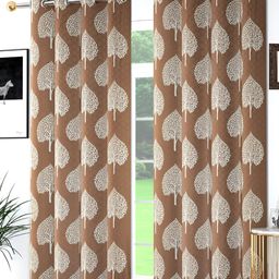 Kraftiq Homes Brown & Beige 2 Pcs Floral Room Darkening Window Curtain-10