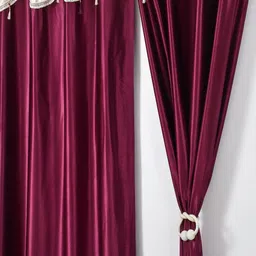Aura Burgundy & Cream-Coloured 2 Pieces Window Curtains-image-62