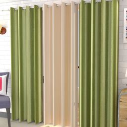 Kraftiq Homes Crush Green & Beige 3 Pieces Regular Window Curtain-51