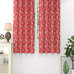 Aura Red & White 2 Pieces Floral Printed Window Curtain-image-97