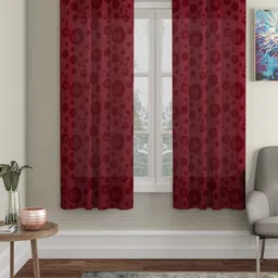 HOSTA HOMES Maroon Set of 2 Geometric Window Curtain-1