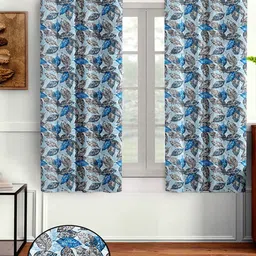 Aura Blue & Grey 2 Pieces Leaf Printed??????? Window Curtain-image-10