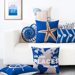 AEROHAVEN Blue & Peach-Coloured 5 Pieces Abstract Square Cushion Covers-13