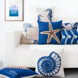 AEROHAVEN Blue & White 5 Pieces Abstract Square Cushion Covers-image-54