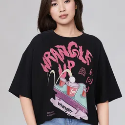 Wrangler Women Graphic Printed Round Neck Cotton Oversized T-shirt-image-7