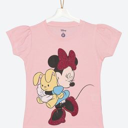 YK Disney Girls Pink Minnie Mouse Glitter Printed Puff Sleeves Cotton T-shirt-image-60