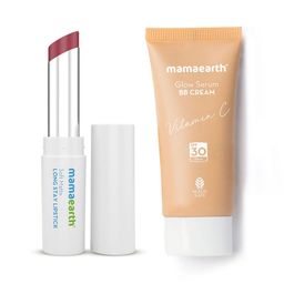 Mamaearth Set of Soft Matte Long Stay Lipstick-Grape Wine & Glow Serum BB Cream-Natural-49