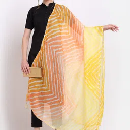 SOUNDARYA Yellow & Orange Striped Pure Cotton Leheriya Dupatta-picture-21