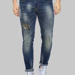 Campus Sutra Men Blue Smart Slim Fit Mildly Distress Light Fade Stretchable Jeans-image-59