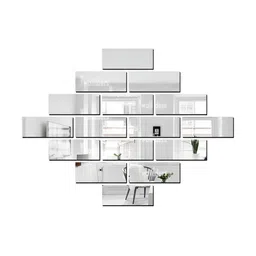 Wall1ders Silver Toned 16 Pieces Rectangle Shaped Acrylic Mirror Wall Stickers-25