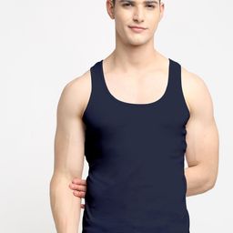 Friskers Men Navy Blue Solid Pure Cotton Tank Innerwear Vest-image-69