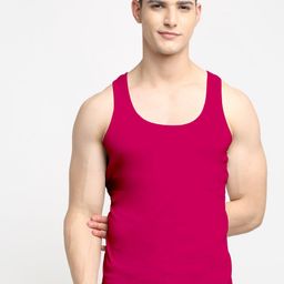 Friskers Men Pink Solid Pure Cotton Tank Innerwear Vest-image-62