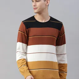 Pierre Carlo Men Maroon & White Colourblocked Pullover-image-99