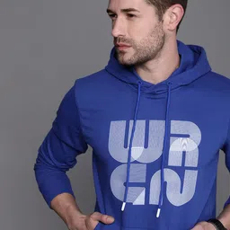 WROGN Men Blue Brand Logo Printed Slim Fit Hooded Pullover Sweatshirt-image-89
