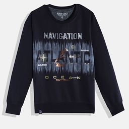 Monte Carlo Boys Navy Blue & White Typography Printed Sweatshirt-image-10