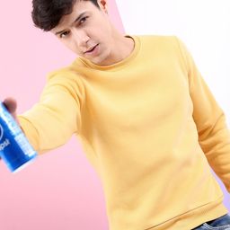 HIGHLANDER Men Yellow Solid Round Neck Long Sleeve Pullover Sweatshirt-picture-5