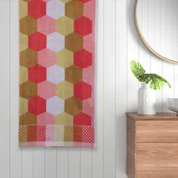 FABINALIV Beige & Pink Geometric Printed 450 GM Cotton Bath Towel-image-35