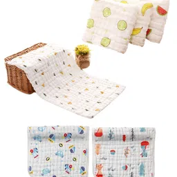 Moms Home Infants Set of 6 White Printed Muslin Towel Set-27