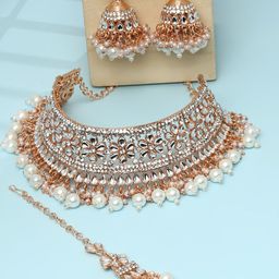 VATSALYA creation Rose Gold-Plated Stone-Studded & Beaded Jewellery Set-29