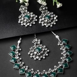 ADIVA Silver-Plated Stone Studded & Beaded Jewellery Set-14