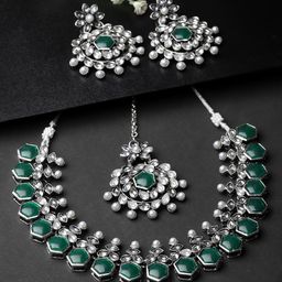 ADIVA Silver-Plated Kundan-Studded & Pearl-Beaded Jewellery Set-image-47