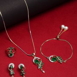 Kennice 18K Gold-Plated Cubic Zirconia Studded Jewellery Set-image-88