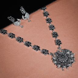 Silvermerc Designs Oxidised Silver-Plated Black Stone-Studded Jewellery Set-picture-31