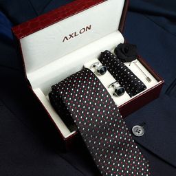 AXLON Men Woven Design Tie With Pocket Square, Cufflink & Flower Pin-41