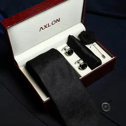 AXLON Men Printed Tie Set With Pocket Square, Cufflink & Flower Pin-34