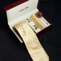 AXLON Men Printed Tie Set With Pocket Square, Cufflink & Flower Pin-30